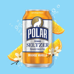 Polar Seltzer Water Orange Vanilla, 12 fl oz cans, 18 pack