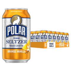 Polar Seltzer Water Orange Vanilla, 12 fl oz cans, 18 pack