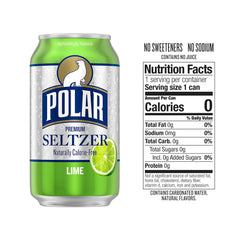 Polar Seltzer Water Lime, 12 fl oz cans, 18 pack