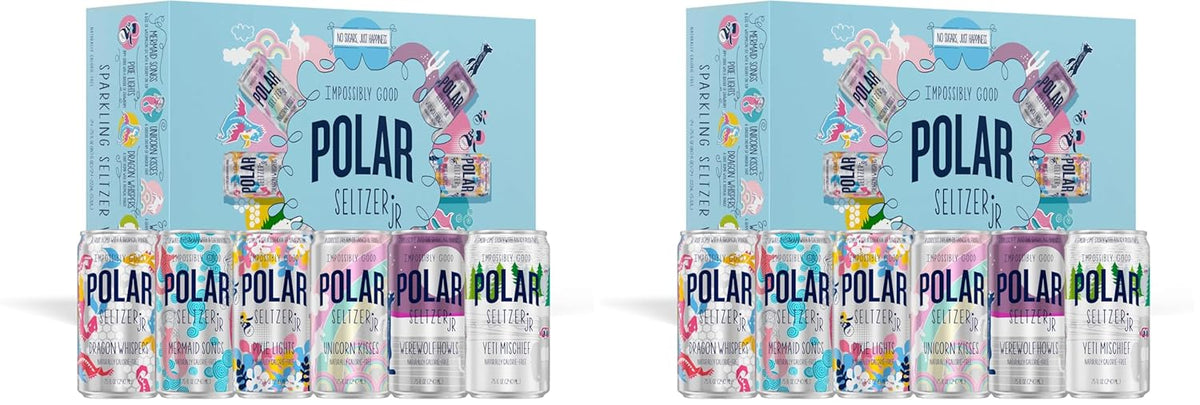 Polar Seltzer Jr Variety Pack, 7.5 fl oz Cans, Six Flavors, Mini Cans, No Sugar, No Sweeteners (Pack of 2)